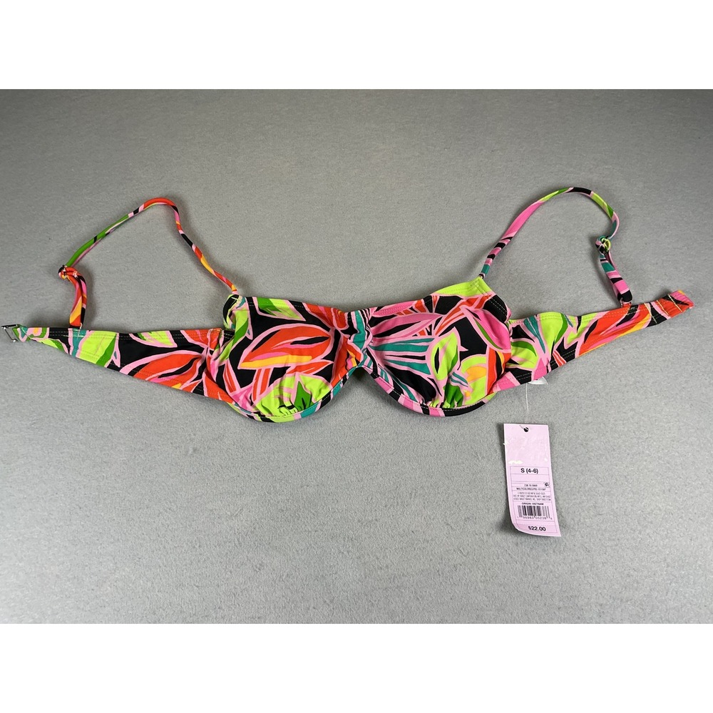Wild Fable Neon Tropical Leaf Underwire Bikini Top Multicolor Small S 4-6 NEW